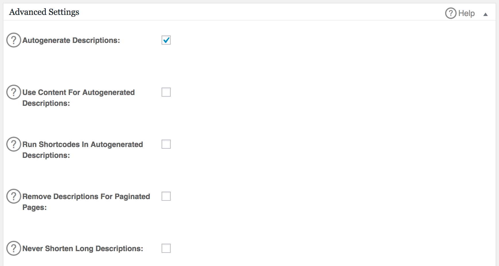 Advanced Settings box in All in One SEO Pack